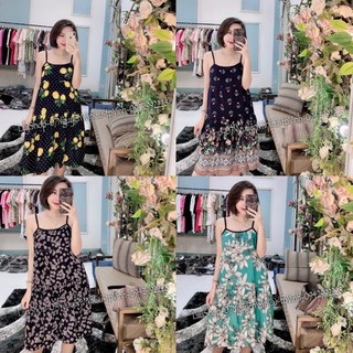 Váy lanh hoa lá 2 dây thái