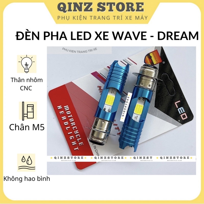 Đèn pha led xe wave dream, đèn led xe máy chân M5 QINZSTORE