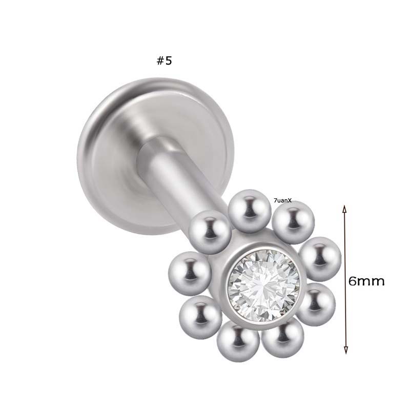 Khuyên môi bằng thép không gỉ đính đá zircon có độ dày thanh xỏ 1.2mm (16G)