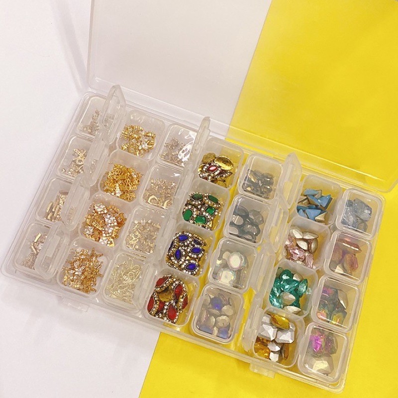 Hộp nhựa đựng nail , charm , đá , phụ kiện khay 28 ô