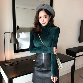 Áo len nhung dáng ôm cổ cao quyến rũ cho nữ