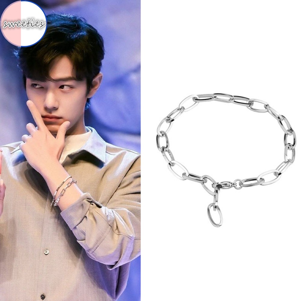 Vòng tay mắt xích một lớp bằng thép không gỉ phong cách unisex thời trang Hàn Quốc thích hợp cho các cặp đôi