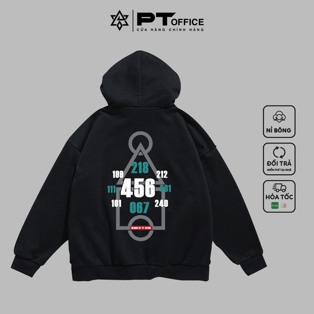 Áo hoodie form rộng Squid Game Trò chơi con mực Sơ đồ nỉ bông cao cấp (Đen, Trắng)