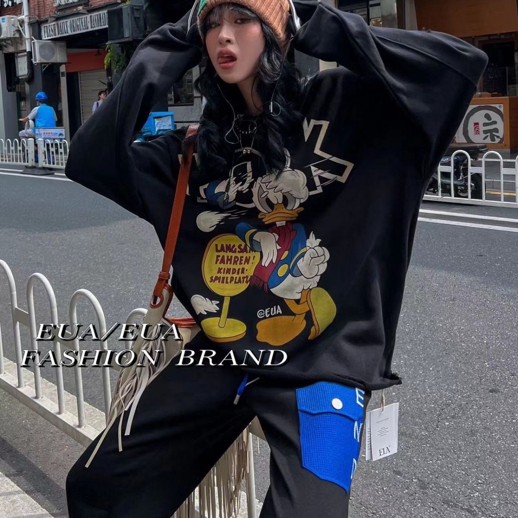 Áo sweater Chui Đầu In Hình Vịt Donald Hoạt Hình Kiểu Châu Âu Thời Trang Mùa Thu 2022
