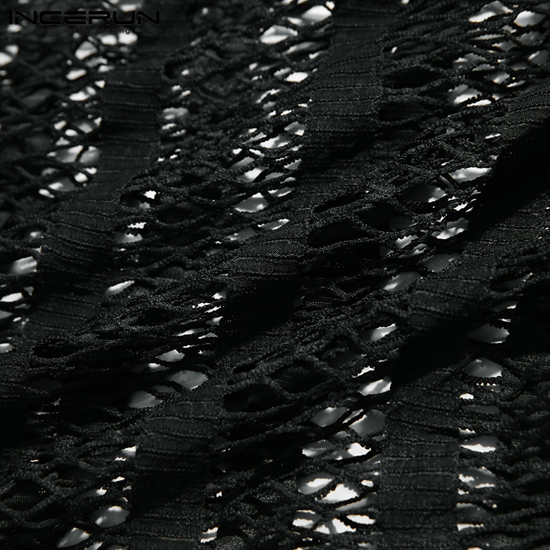 Áo INCERUN dài tay phối lưới xuyên thấu thời trang cho nam