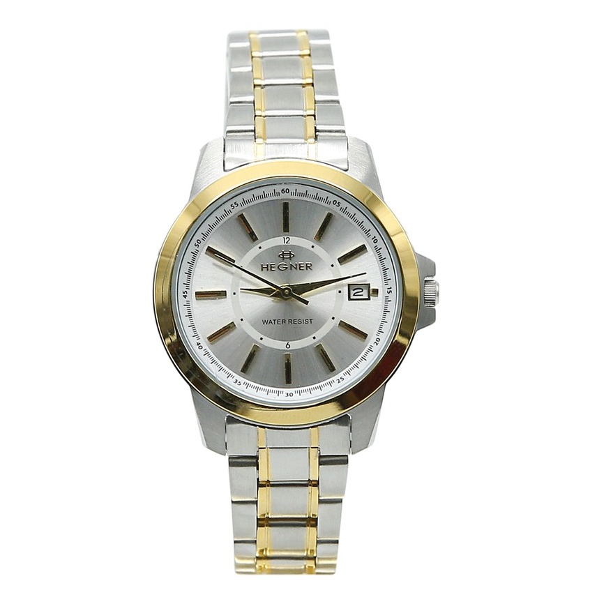 Đồng hồ nữ  mặt kính Sapphire chống xước chính hãng Hegner HW-1250LCWH chống nước, có lịch ngày, mặt họa tiết Sunray