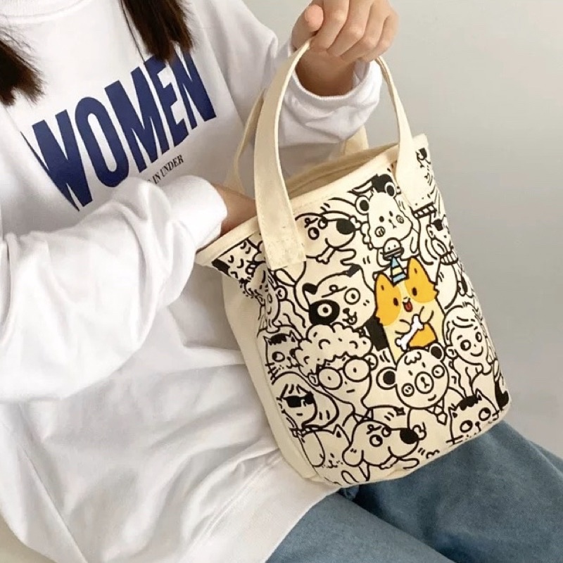 Túi tote túi xách dễ thương kiểu Hàn Quốc hình Corgi cục xương - Ảnh thật shop chụp