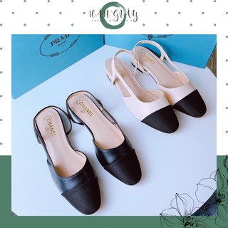 Giày sandal 2p bít mũi mũi vá vải dệt, gót tag đồng, form siêu đẹp (ảnh thật)