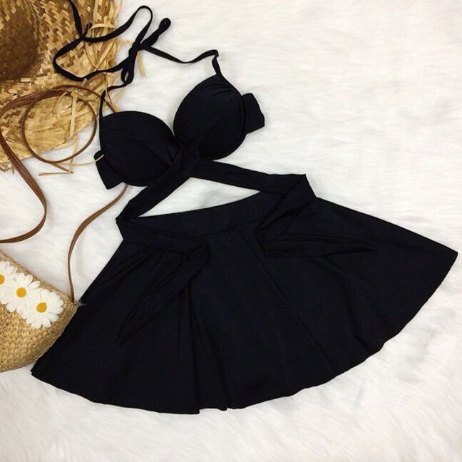 Bikini, 2 mảnh áo gọng chéo eo nâng ngực mix váy