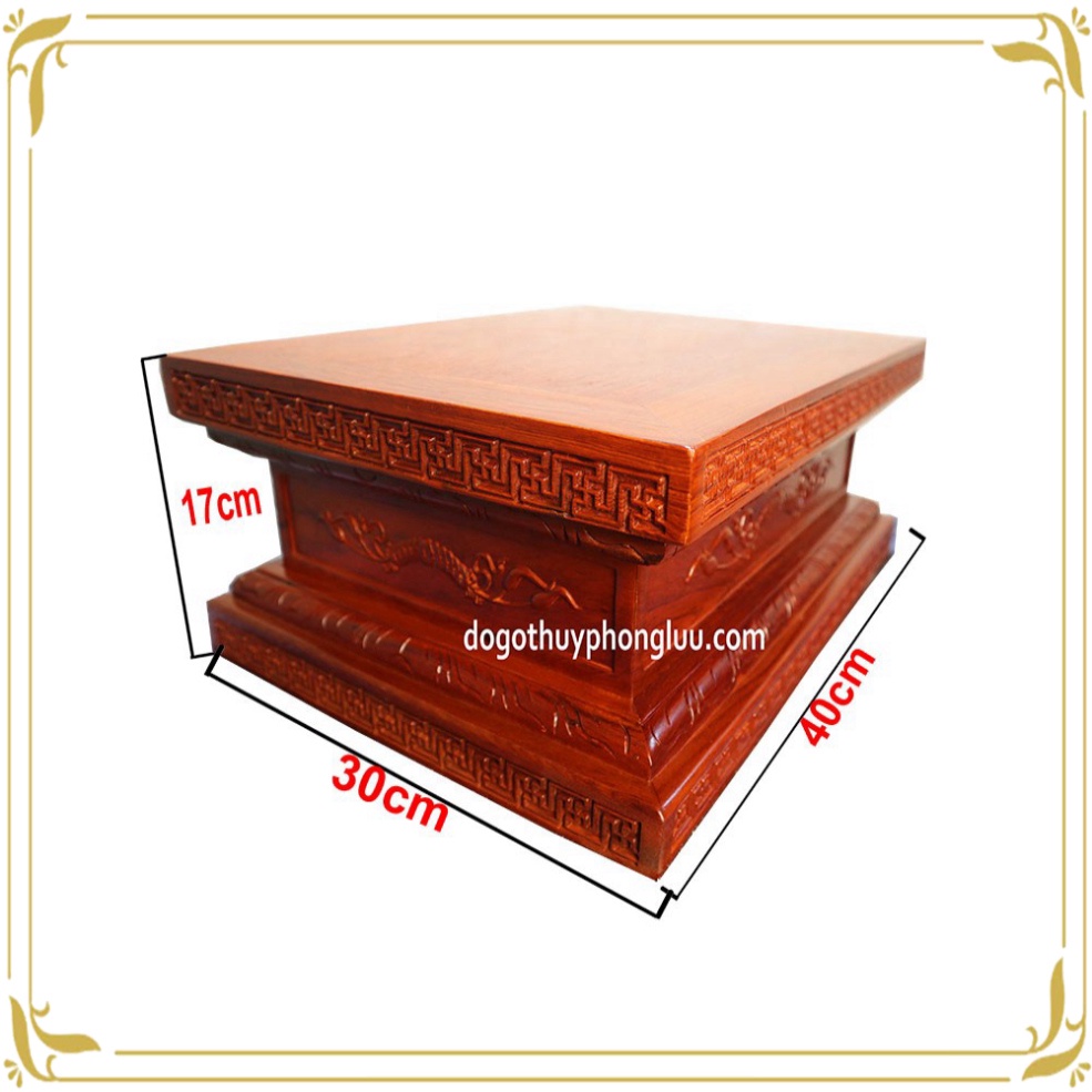 Đế chân loa chữ nhật gỗ hương mặt 40cm rộng 30cm cao 17cm