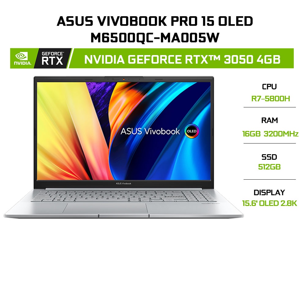 Laptop ASUS VivoBook Pro 15 OLED M6500QC-MA005W R7-5800H | 16GB | 512GB | RTX™ 3050 4GB