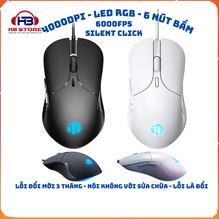 Chuột gaming có dây inphic PB1P bấm im lặng, Chuột máy tính gaming có led độ nhạy 4000DPI