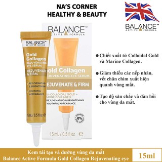 Kem tái tạo và dưỡng vùng da mắt Balance Active Skincare Gold + Marine Collagen Rejuvenating Eye Serum 15ml