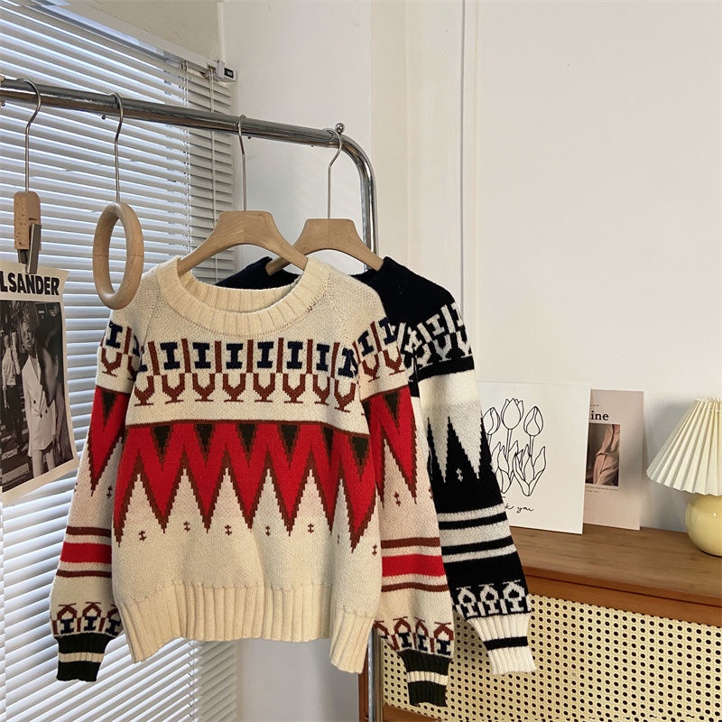 Áo Sweater Dáng Rộng Thiết Kế Mới Thời Trang Mùa Thu Đông Theo Phong Cách Retro Dành Cho Nữ