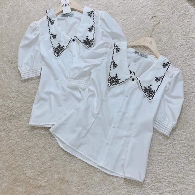 SƠ MI TRẮNG CỔ TAY THÊU REN