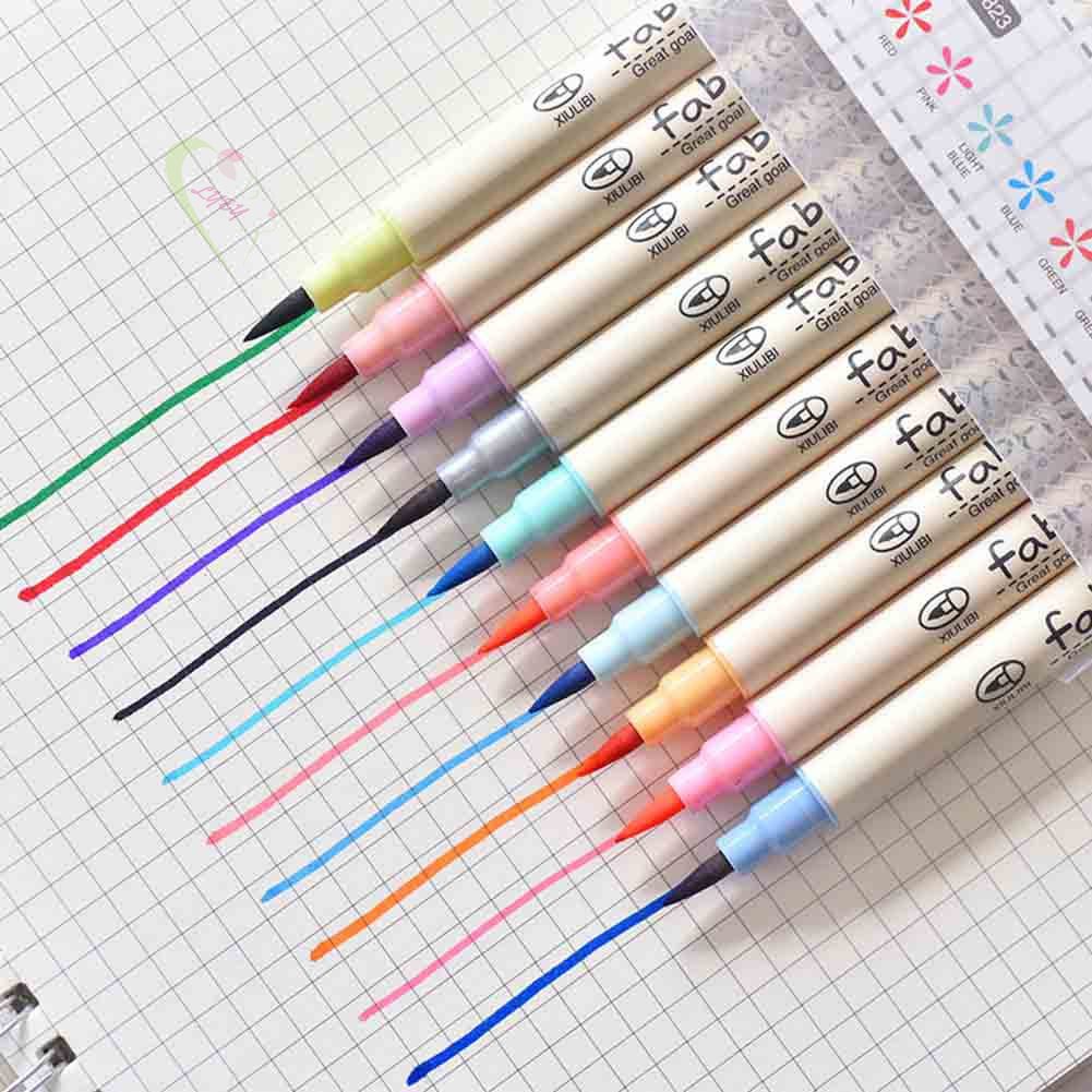 LE 10 Pcs Watercolor Brush Pens Set Marker Pens for Painting Drawing Coloring Stationery @VN