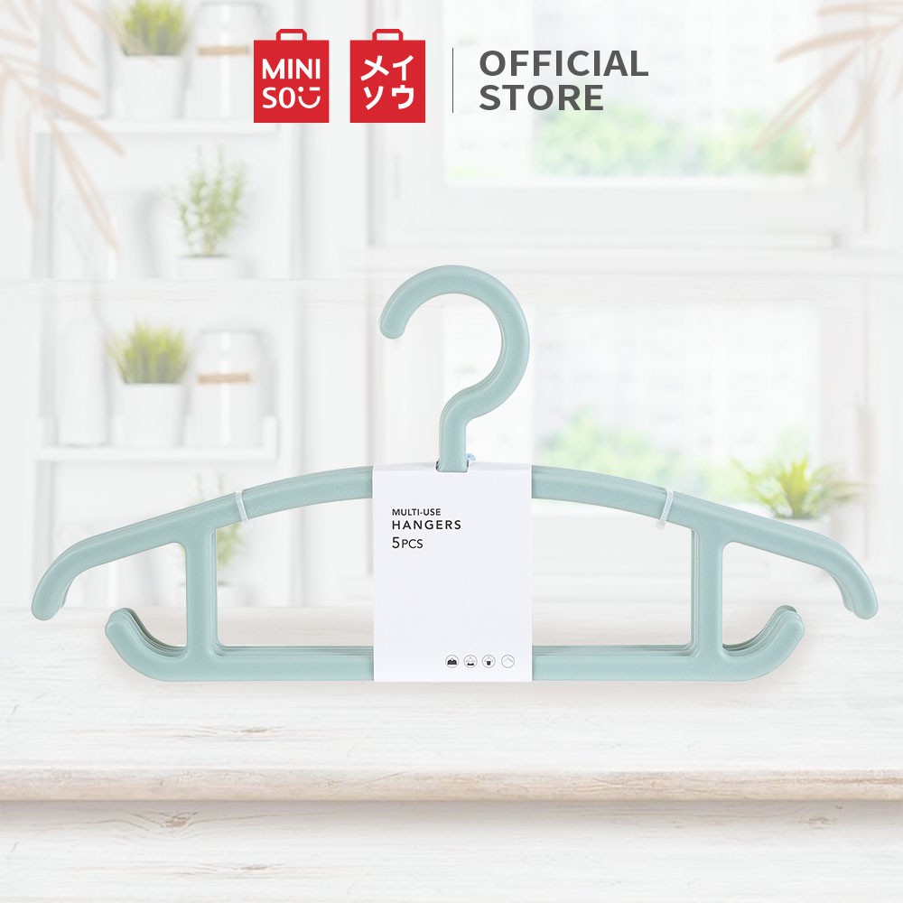 Miniso Bộ 5 móc nhựa cao cấp treo quần áo đa năng Miniso (Xanh bạc hà)