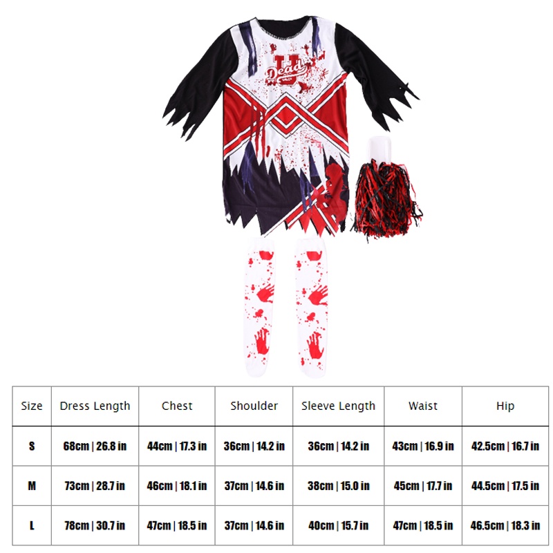 2022 Girls Zombie Cheerleader Cosplay Costume Dress Carnival Party Outfit Halloween gift