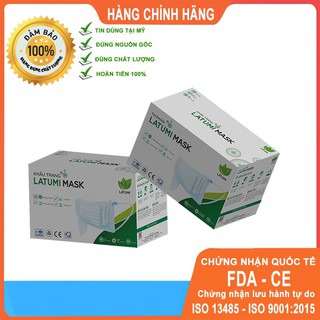 Khẩu Trang Y Tế 4 Lớp Kháng Khuẩn Cao Cấp Latumi, Hộp 50 Cái, Có LOGO, Tem Sản Xuất, Dây Đeo Quai Mềm, Không Đau Tai