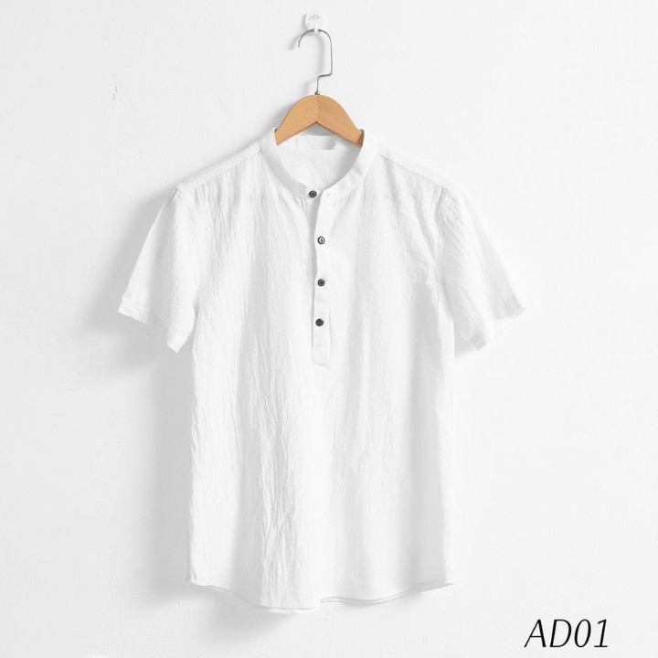 Áo Sơ Mi Nam Vải Đũi Kiểu Chui Đầu Cổ Tàu 4 Cúc | BigBuy360 - bigbuy360.vn