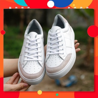 Giày sneaker da bò/ giày thể thao nam màu trắng gót da lộn