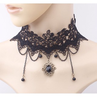 Vòng cổ choker đen mặt đá quý