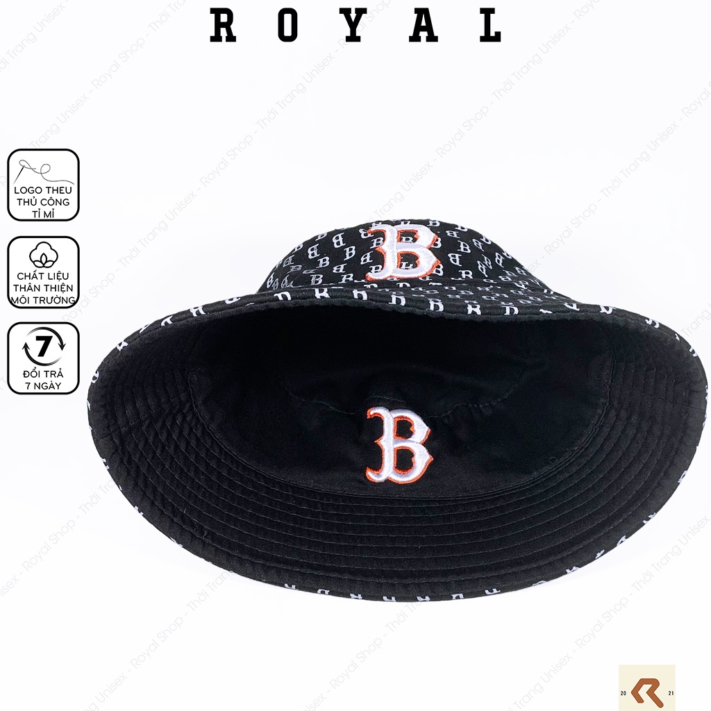 Nón bucket mlb monogram boston mũ bucket b vải kaki cotton - Royal Shop