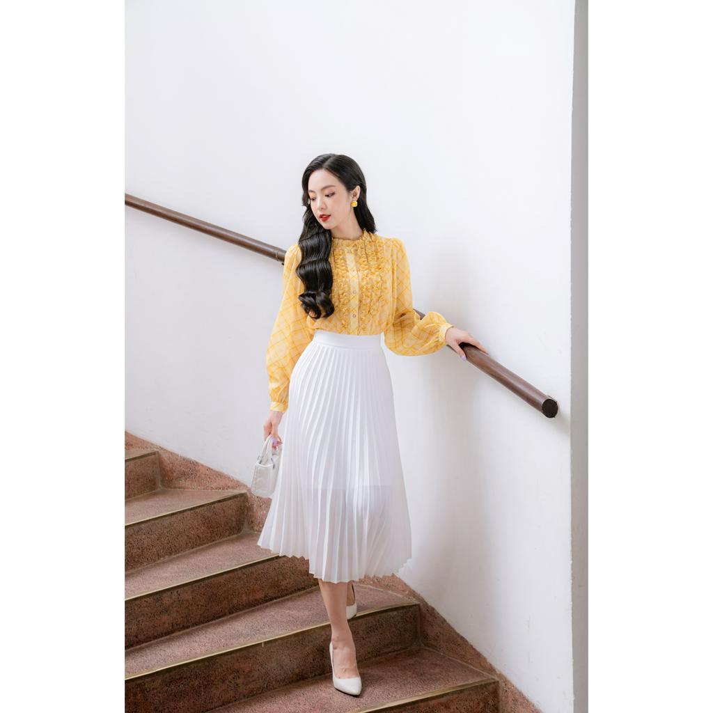 Chân váy dập ly quạt hè-Trắng_LALYA_CV10911