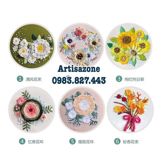 Bộ Kit thêu hoa vintage đầy đủ (Gồm: Khung thêu, vải in hình, chỉ, kim) - Khung 20cm