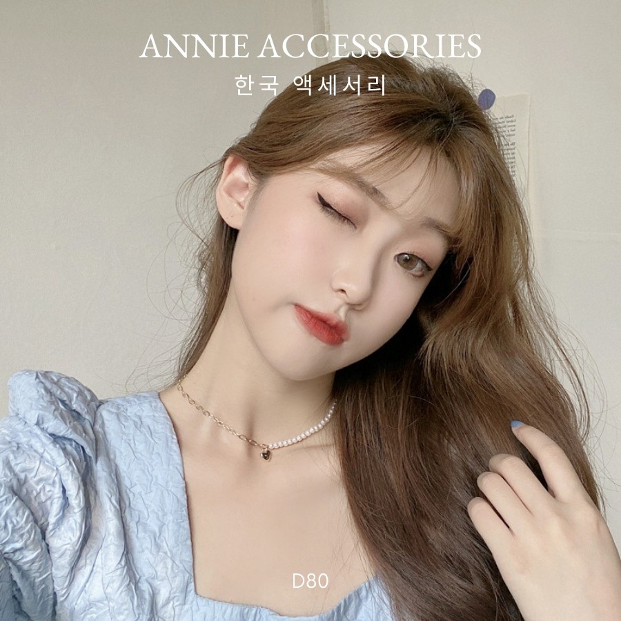 Vòng cổ dây chuyền ngọc trai nhân tạo phối tim vàng cá tính thời trang ANNIE - D80