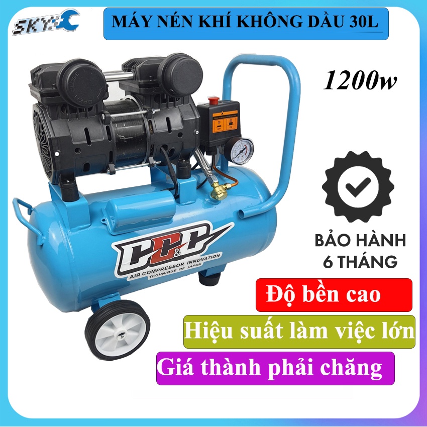 Máy nén khí không dầu 30lít GT1200-30l, công suất 1200W, 2 vạn nạp xả khí siêu nhanh