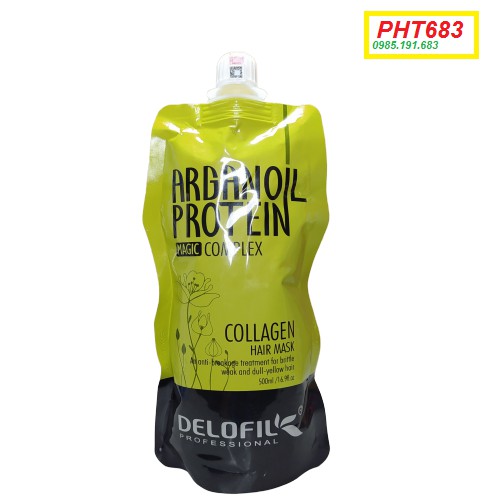 [Tặng Mũ] HẤP PHỤC HỒI DƯỠNG ẨM COLLAGEN DELOFIL ARGAN OIL - PROTEIN - MAGIC COMPLEX 500ml Túi