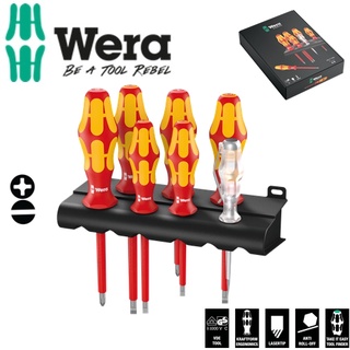 Bộ tua vít cách điện Wera 05006147001 160 i/7 Rack Screwdriver với giá treo vít và bút thử điện gồm 7 cái
