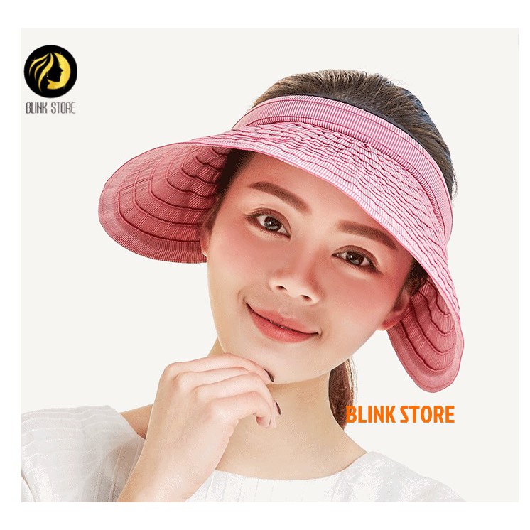 Mũ nón rộng vành gấp gọn thành bờm tóc 2 trong 1 chống nắng, ngăn tia UV, hở chóp, phù hợp du lịch, đi chơi