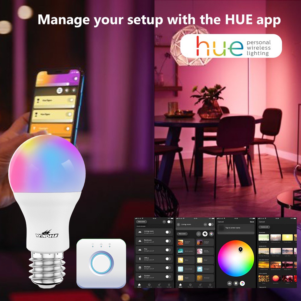 YANDHI Tuya Zigbee 3.0 Smart E27 LED Light Bulb Smart Life APP Remote Control Lamp RGB+W+C Dimmable Work with Alexa Google Assistant Automation