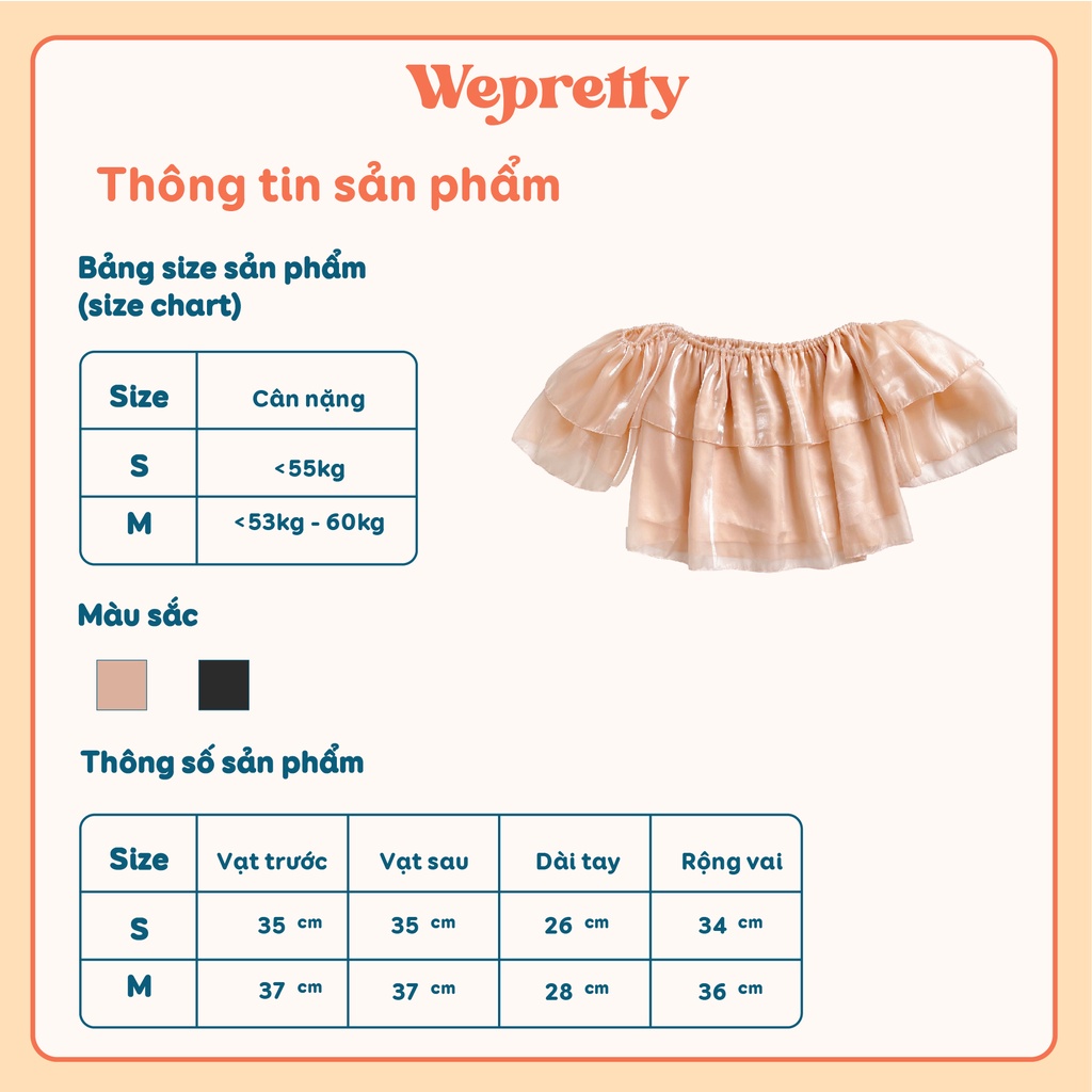 Áo trễ vai nữ tay bồng croptop 2 lớp có lớp lót ngắn tay vải organza cao cấp chất mát Wepretty Clothes | BigBuy360 - bigbuy360.vn