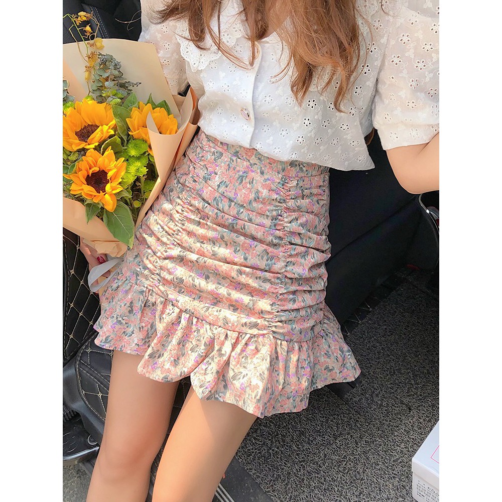 💃Chân Váy Nữ Hoa Nhí Nhúm Hông Vạt Bèo 3 màu | BigBuy360 - bigbuy360.vn