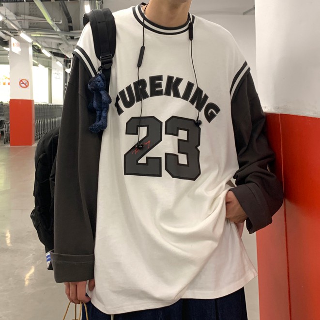 Áo thun dài tay dáng rộng in kỹ thuật số thời trang cho nam