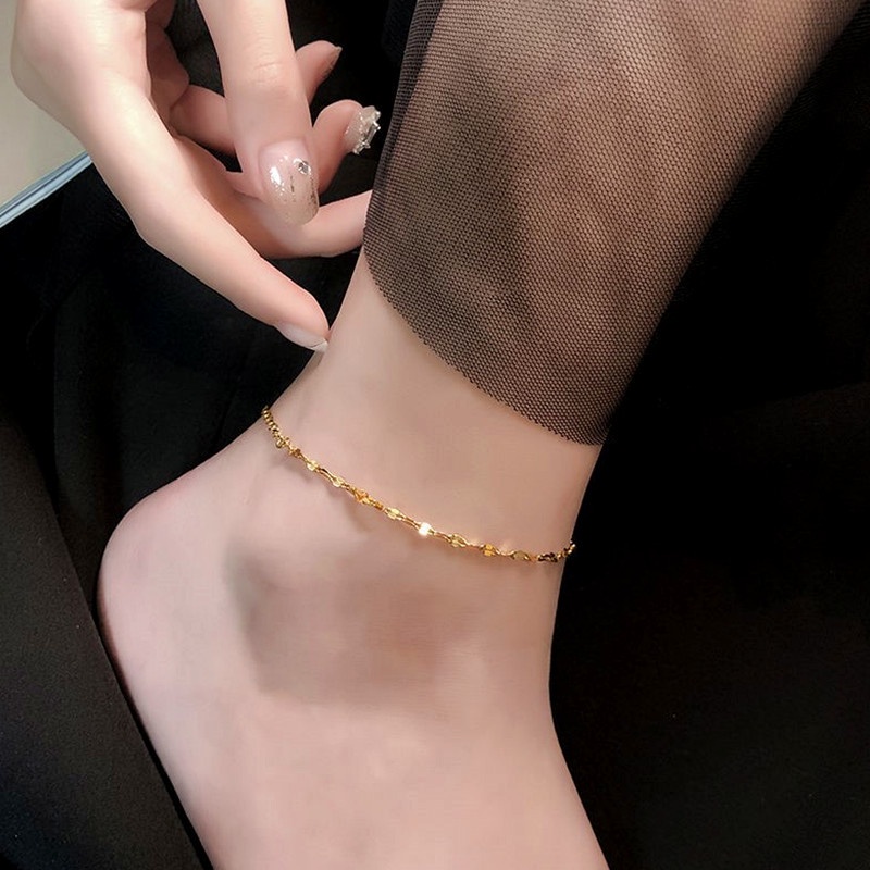 Lắc chân titan vàng 18k 100% không gỉ vòng chân nữ thiết kế đơn giản thời trang cao cấp năm 2022