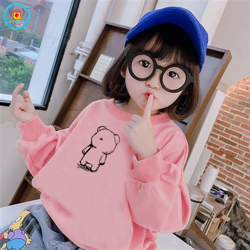 Áo sweater IQ ANGEL họa tiết hoạt hình dễ thương phong cách Hàn Quốc thời trang cho bé gái