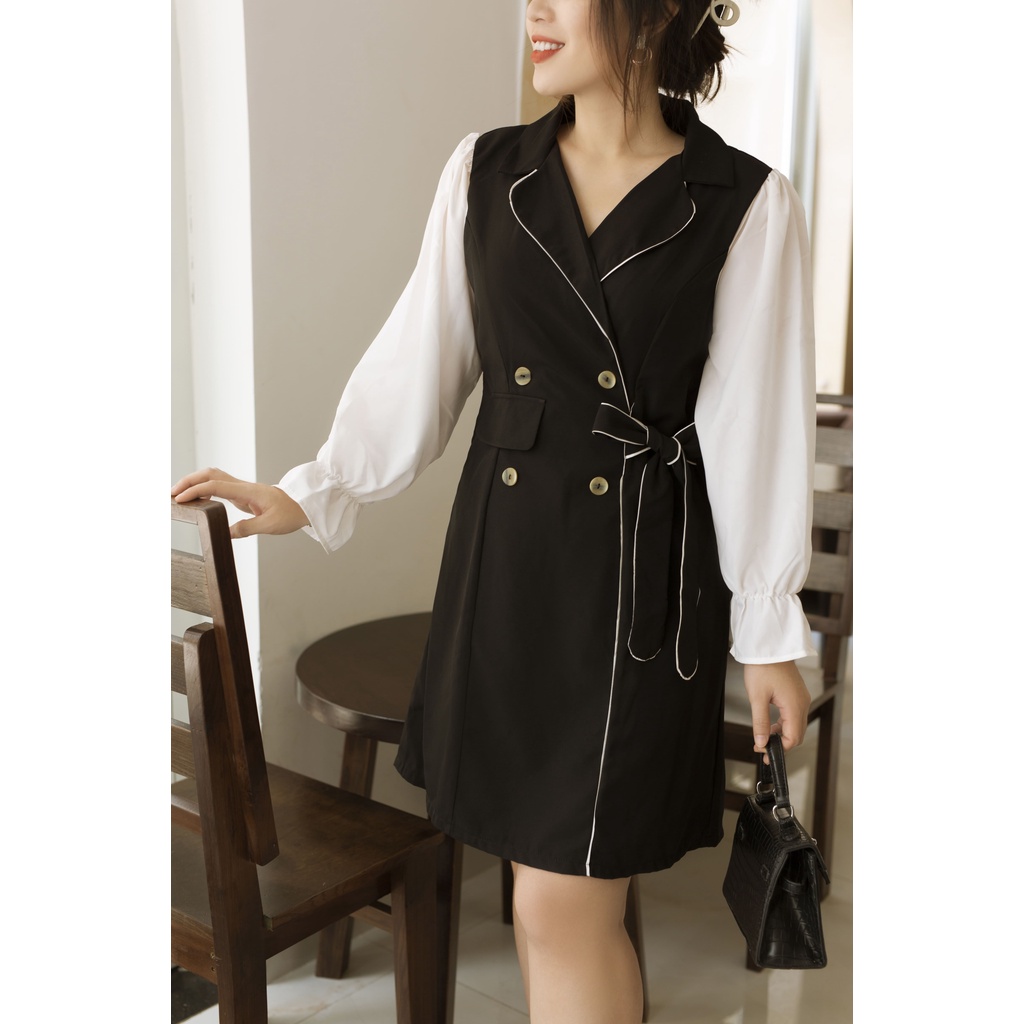 Bigsize thời trang nữ Đầm cổ vest Bigsize Đầm dự tiệc sang trọng, Đầm tay phồng công sở cho các nàng