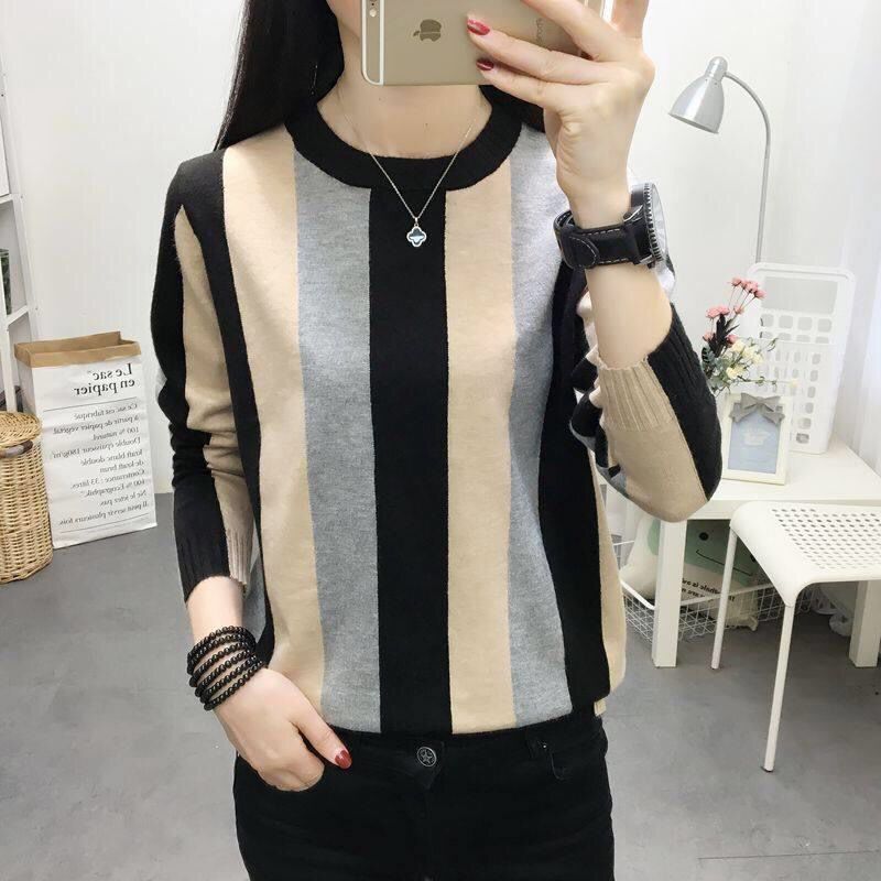 Áo Sweater Dệt Kim Tay Dài Cổ Tròn Màu Sắc Ngọt Ngào Thời Trang Cho Nữ