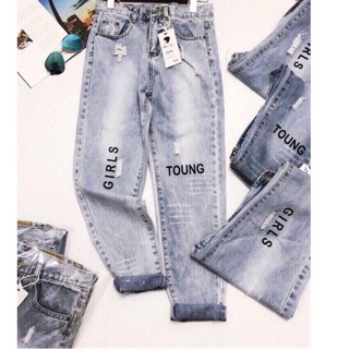 Quần jean nữ phối chữ cào cực hot jn46