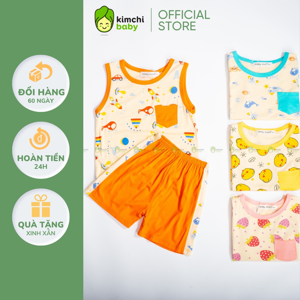 Bộ Ba Lỗ Bé Trai, Bé Gái MinkyMom Vải Thun Lạnh Hoạ Tiết Gà Con Cổ Viền, Áo 3 Lỗ Cho Bé Mặc Hè Thoáng Mát MKM3LO2209