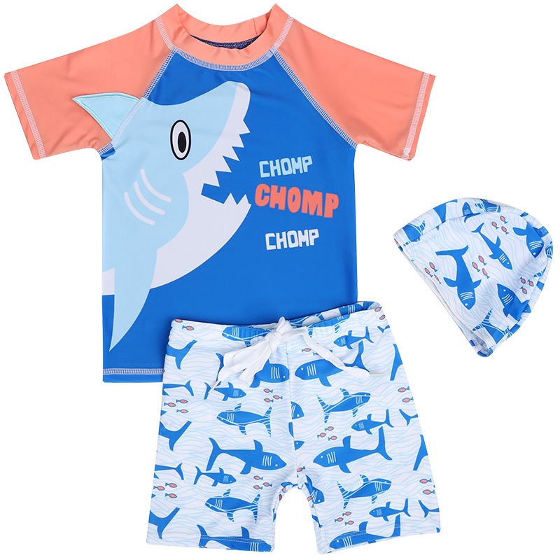 Bộ Đồ Bơi 3 Món Áo + Quần + Mũ 2-10 Tuổi Họa Tiết Con Cua Hoạt Hình Dễ Thương Cho Bé Trai