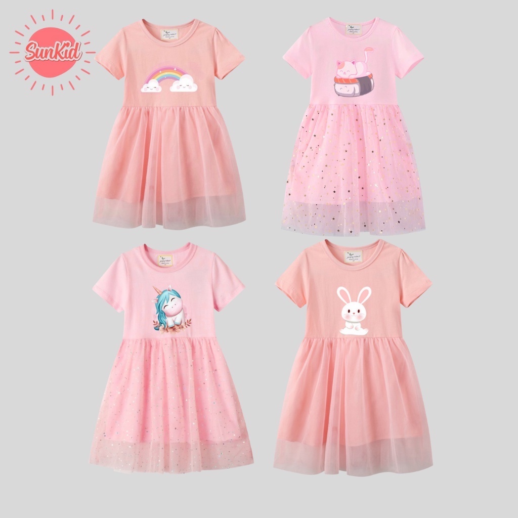 Váy đầm bé gái ren xoè công chúa chất cotton mềm mịn mùa hè Sunkid VR nhiều mẫu