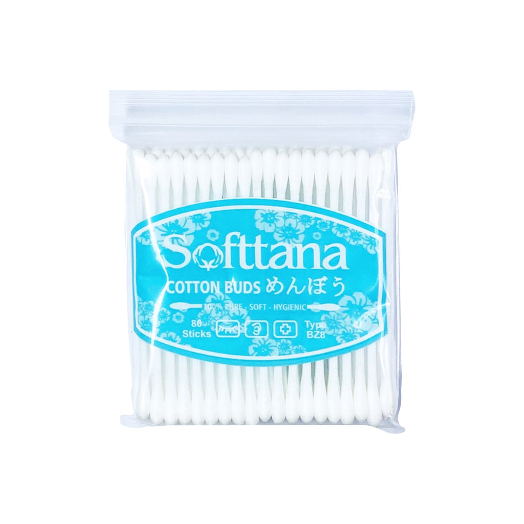 Bông vệ sinh tai mũi trẻ em Softtana BZ8 làm sạch các chất ẩm, chất bẩn bên trong tai, mũi - Lố 12 túi ( 80 que /túi )
