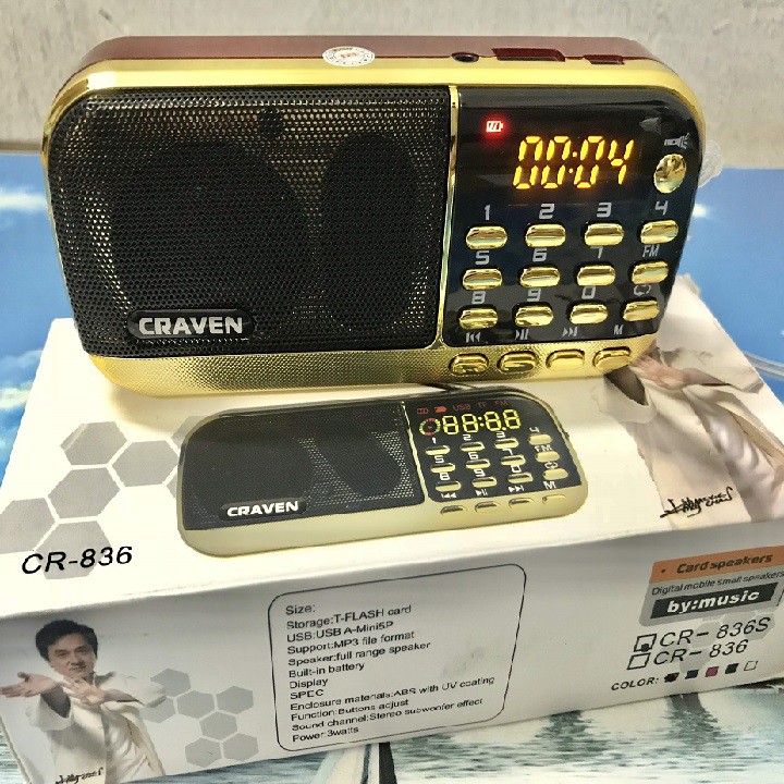 Máy nghe nhạc, nghe pháp có FM Craven CR836S hỗ trợ USB, thẻ nhớ
