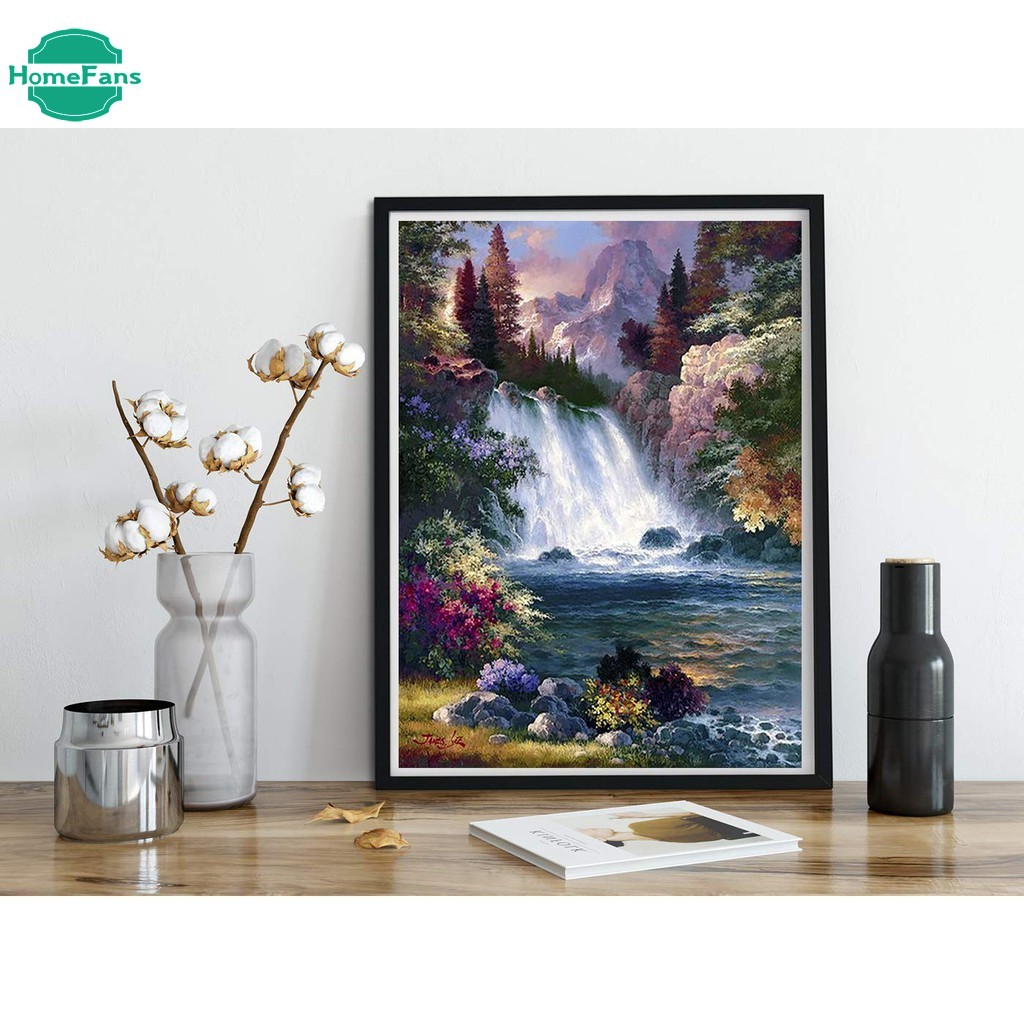 Bộ Tranh Đính Đá 5d Tự Làm Hình Thác Nước Sang Trọng 30x40cm