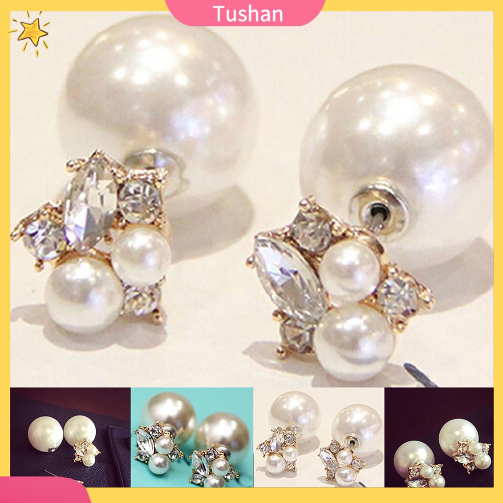 Bông tai đính đá trang trí phía trước và sau dành cho nữ